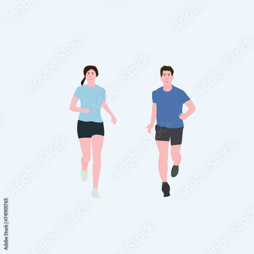illustration of man and woman running, jogging, exercising