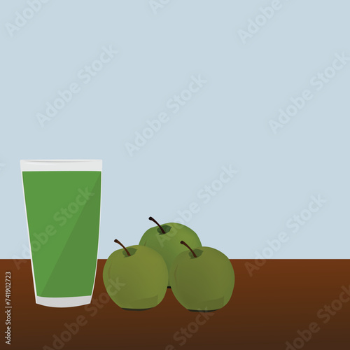 illustration of green juice next to green apples, detoxifying juice