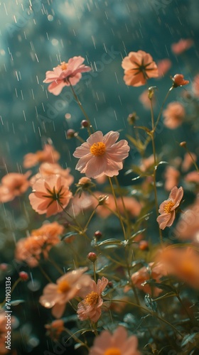 Flowers in the rainy season background image generate ai © jojo