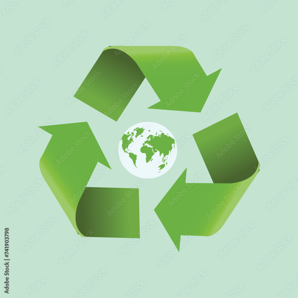 illustration of planet earth next to recycling symbol