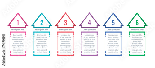 colorful arrows informational template. six steps infographic template. infographic template for world of science, business, industry, technology