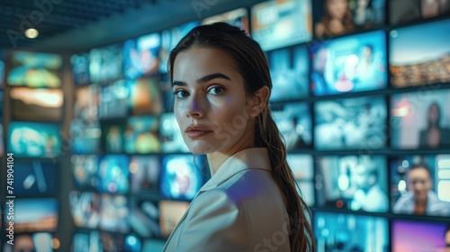 Portrait Of Caucasian Woman Browsing Websites  Online Games  Communities And Viral Videos. Stream With Entertainment. Generative AI