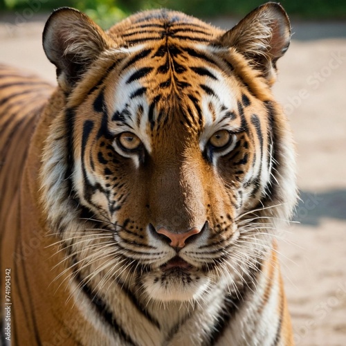 An image showcases the beauty and strength of a tiger in its natural habitat. Its striped fur stands out as it moves with grace and determination. 
