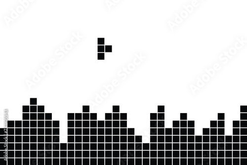 Game bricks tetris template. Black pixel blocks. Monochrome video game tetris background. Flat design vector illustration.