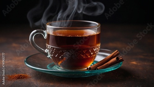 Hot tea with cinnamon in a cup. Minimal abstract calming and healthy drink concept. Food and drinks idea. Copy space.