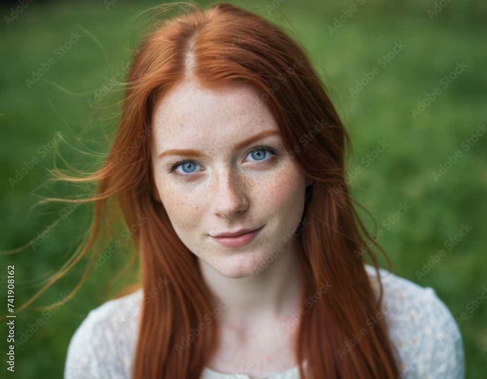 A charming red-haired girl with freckles. Portrait A charming red-haired girl with freckles. Portrait