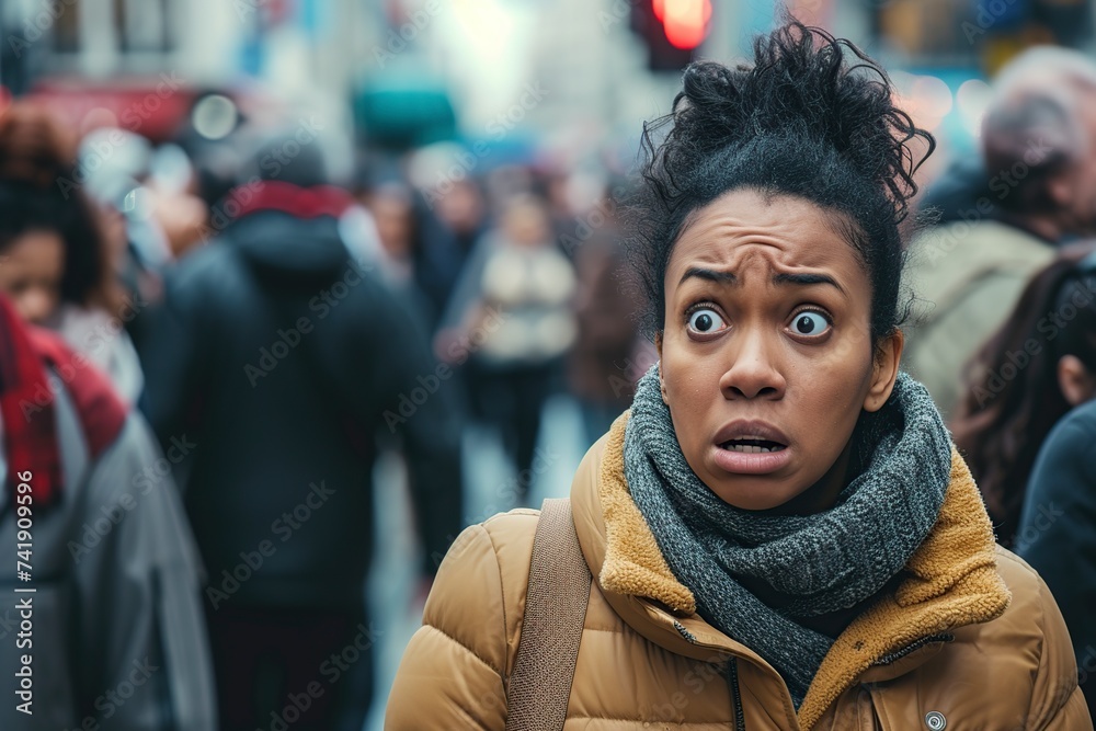 black woman on a busy pedestrian street black woman on a busy pedestrian street