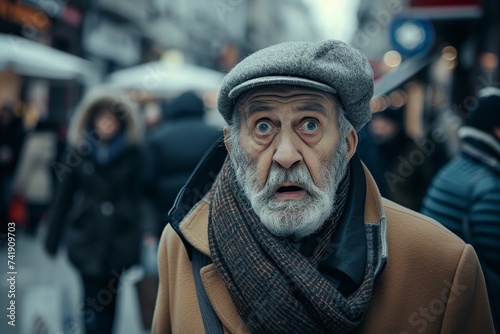 old man in a coat, cap and gray beard thinks © Jorge Ferreiro