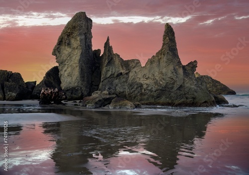 Easter Island Rock. A seastack on Bandon Oregon beach that resembles the ancient Easter Island sculptures.