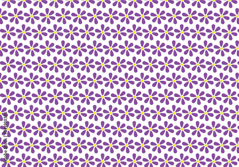 Patterned colorful background, Purple Flowers, editable vector. 