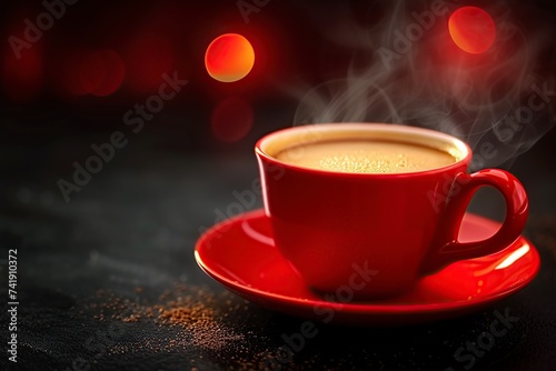 Wallpaper Mural bright red coffee cup filled with steaming coffee Torontodigital.ca