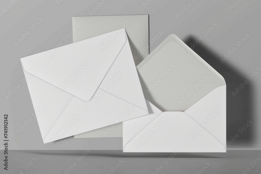 Whispers of Love: A Delicate Dance Between White Envelopes on a Subdued Canvas. Generative AI. Whispers of Love: A Delicate Dance Between White Envelopes on a Subdued Canvas. Generative AI.