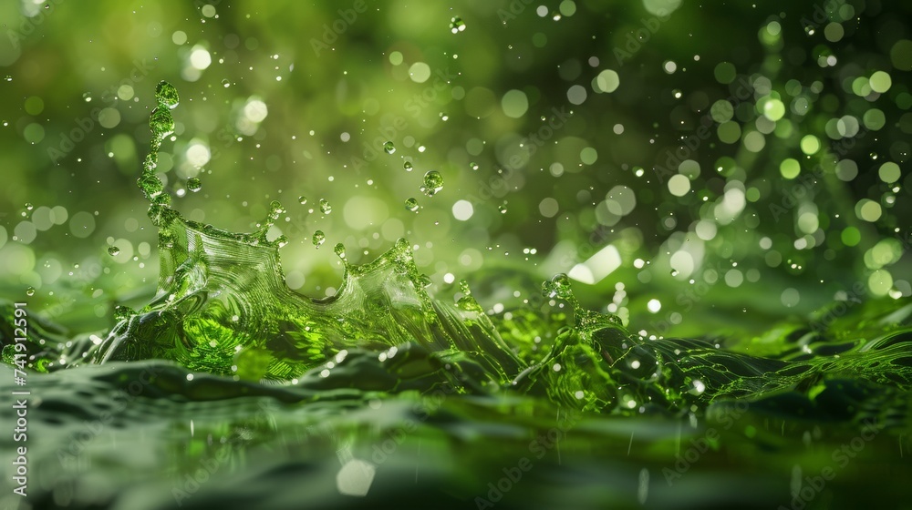green splash background, concept: water is life, copy space, 16:9