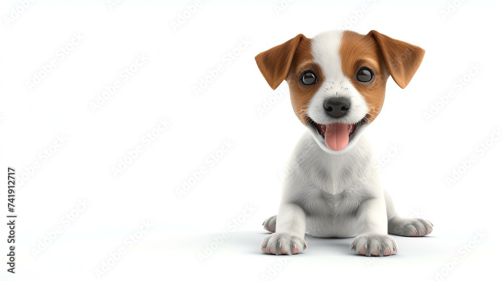 A delightful 3D illustration of an adorable dog, exuding cuteness and charm, set against a pristine white background. Perfect for all your creative projects.