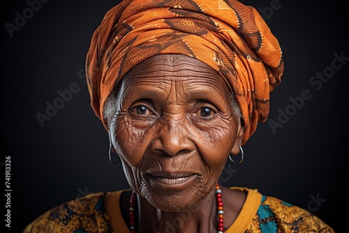 elderly african woman posing very serious looking at camera