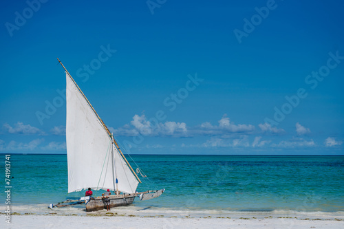 Sailboat in indian ocean on blue sky. © Med Photo Studio
