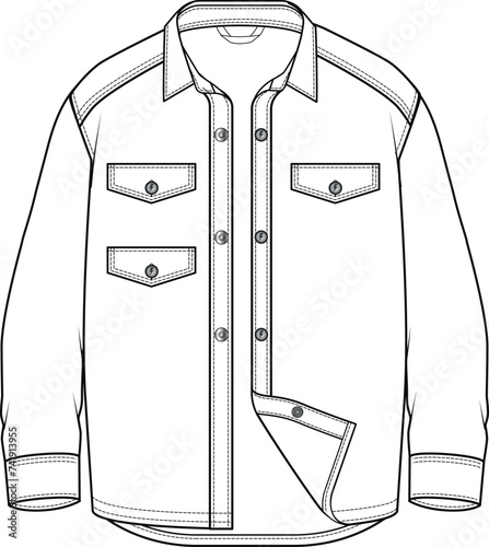 SHIRT DESIGN template for young boys, technical drawing, flat sketch. Children's clothing design. Shirt, garment vector illustration.