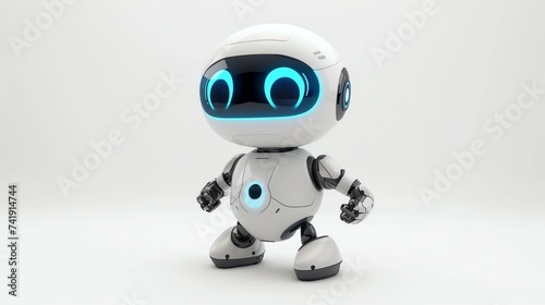 A 3D adorable robot with a friendly smile and vibrant colors, perfect for adding a touch of whimsy to any project. This cute little mechanical friend sits on a white background, ready to bri