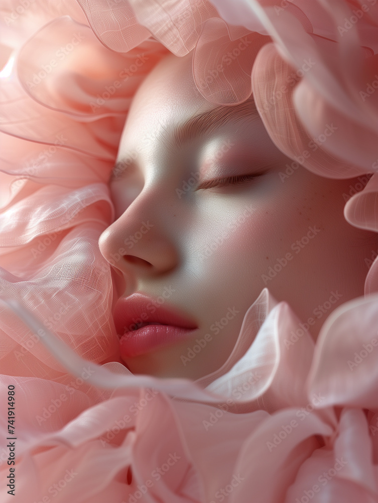 Serene beauty resting among petals