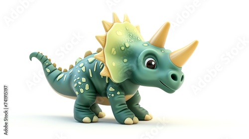A delightful 3D rendering of a cute triceratops, showcasing its vibrant colors and friendly expression, set against a pristine white background. Perfect for adding a touch of whimsy and char © Factory
