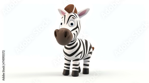 A delightful 3D rendering of a charming zebra, brought to life with vibrant colors and an endearing expression on a pristine white background. Perfect for projects that call for a touch of w