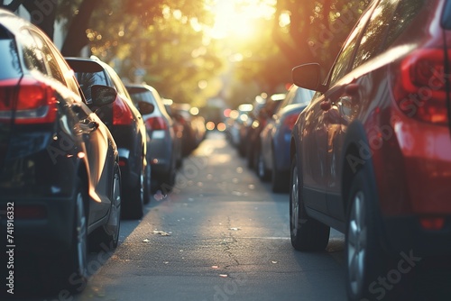 A row of cars parked in the neighborhood