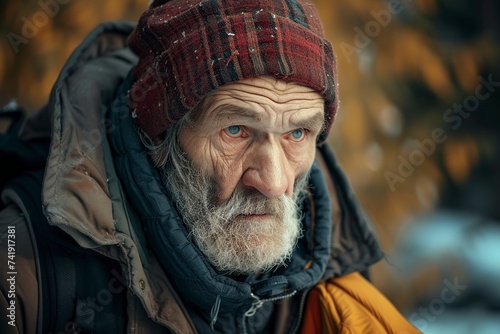 unhappy and distressed homeless old man