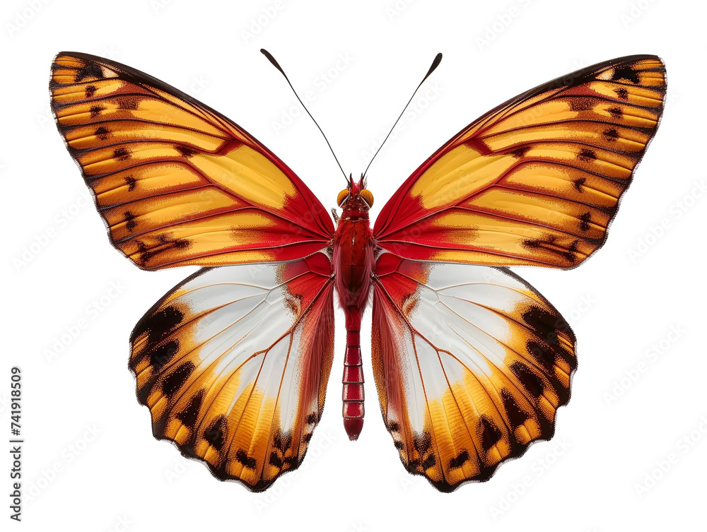 Fototapeta premium Majestic red and orange butterfly on transparent background isolated