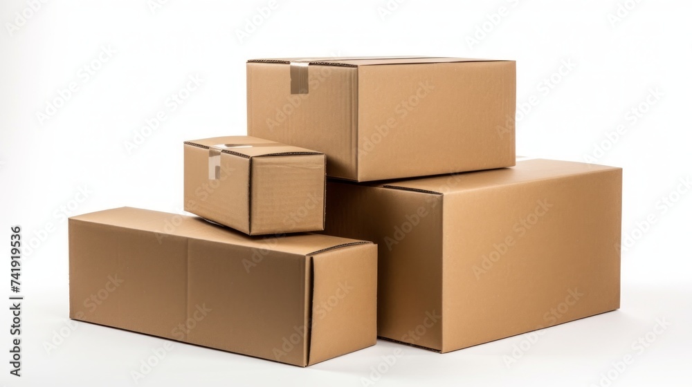 Generative AI 5 cardboard boxes on a white isolated background Generative AI 5 cardboard boxes on a white isolated background