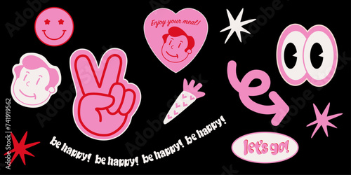 Pink Sticker Heart Characters Peace Hand Carrot Star Love 90s style Ai
