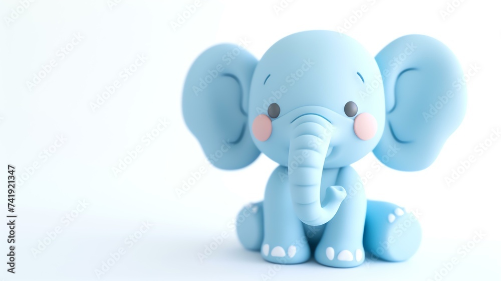 A delightful 3D render of a cute elephant showcasing its adorable features, captured against a pristine white background. Perfect for adding a touch of charm to any project!