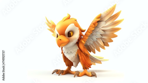 A charming 3D griffin with adorable features stands proudly against a clean white background  perfect for adding a touch of whimsy to any project.