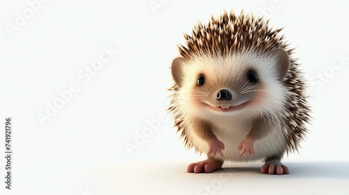 A delightful 3D rendering of an adorable hedgehog placed on a clean white background. This charming little creature with spiky quills is perfect for adding cuteness to any project or design.