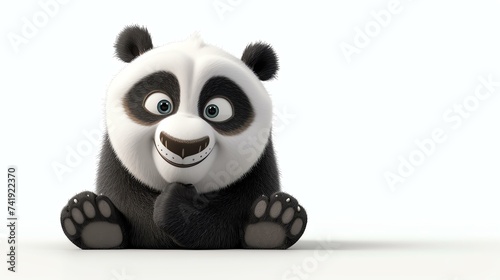 A charming 3D rendering of an adorable panda in a sitting position, showcasing its cuddly round shape and captivating black-and-white fur. Perfect for designs seeking a touch of cuteness, th © AiStock