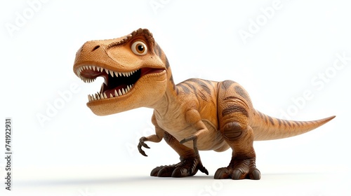 A charming 3D rendering of a lovable tyrannosaurus rex, featuring a cute expression and vibrant colors, displayed against a clean white background. Perfect for adding a touch of prehistoric © AiStock