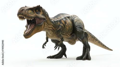 A delightful 3D render of a cute tyrannosaurus rex, showcasing its playful nature. Perfect for children's illustrations, educational materials, and dinosaur enthusiasts. © AiStock