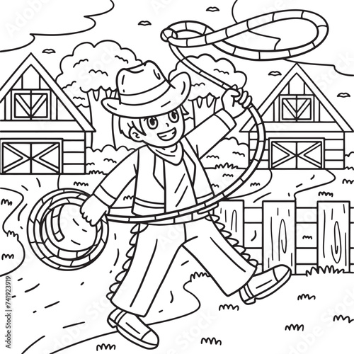 Cowboy with Lasso Coloring Page for Kids