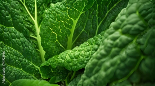 A macro closeup of a green leafy vegetable, displaying its intricate s and texture.
 photo