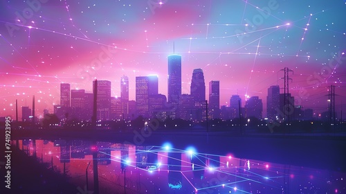 A vibrant cityscape teeming with life  intertwined with a web of digital connections  representing seamless connectivity in the modern world.