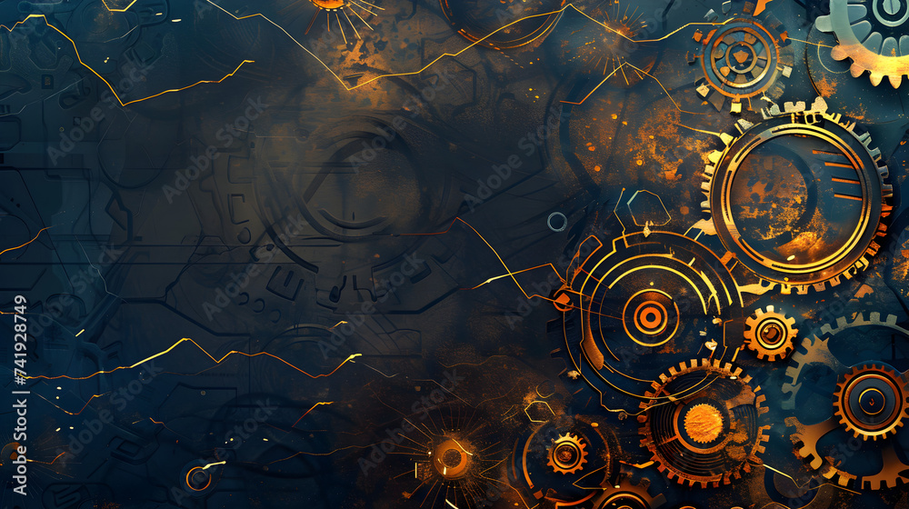 background with gears 3D image ,
Gears and cogs on a blue background with a gold clock - obrazy, fototapety, plakaty 