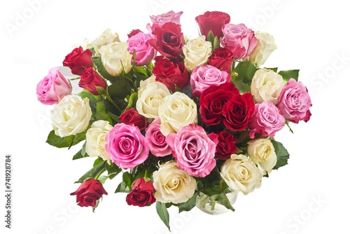 Bouquet of roses isolated on white. Valentines day  8 march or mother day floral gift.