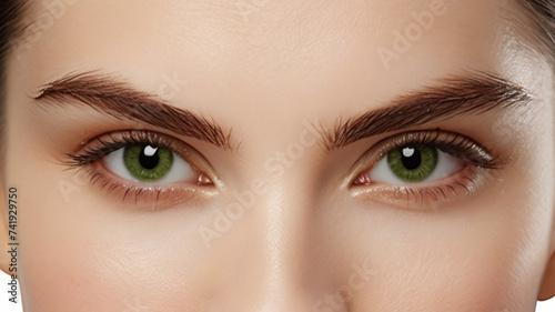 Close up of beautiful woman's green eyes staring at camera