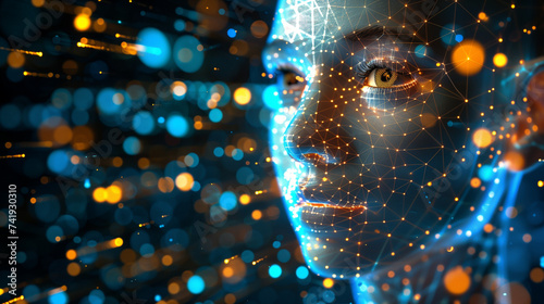 Depiction of artificial intelligence personified in the likeness of a female robotic entity