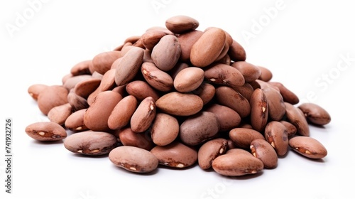 Close-up realistic photo of a small mound of pinto beans on a white background Generative AI