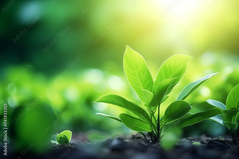 Sunlit Green Garden Plant with Leaves Sunlit Green Garden Plant with Leaves