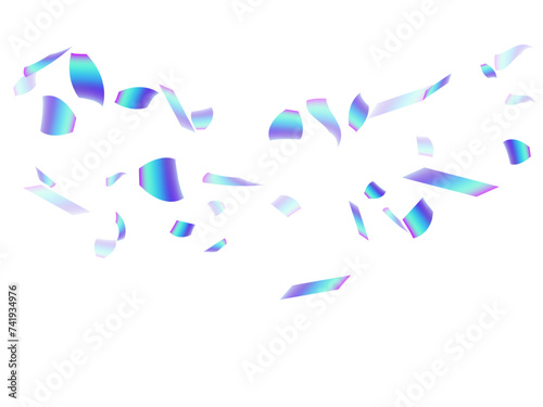Cheerful flying confetti scatter vector background. Blue  hologram elements fiesta decor. Cracker poppers falling confetti. Prize event decoration illustration. Joy particles.