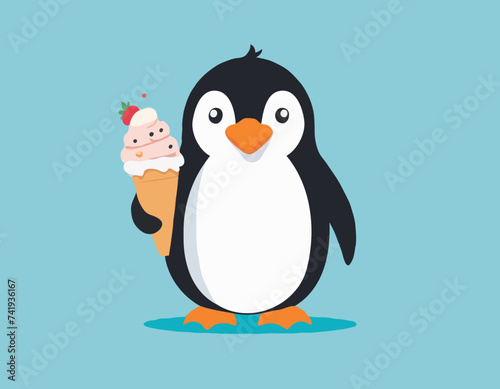Penguin with ice cream cartoon