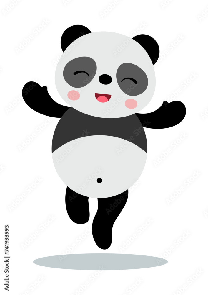 Fototapeta premium Cute panda laughing happy isolated on white