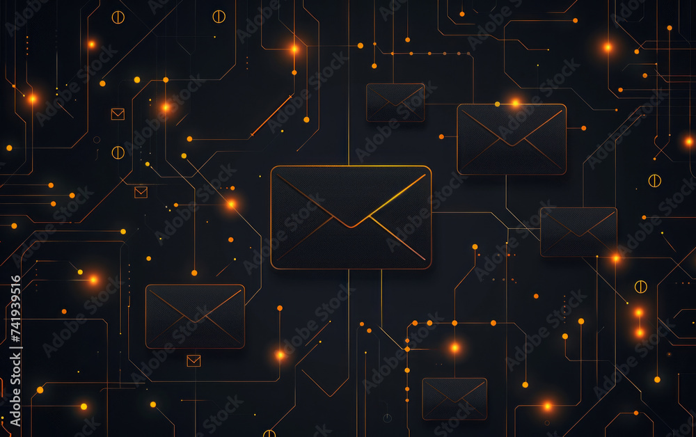 Abstract technology background with mail sign,email marketing or newsletter concep,black background - obrazy, fototapety, plakaty 