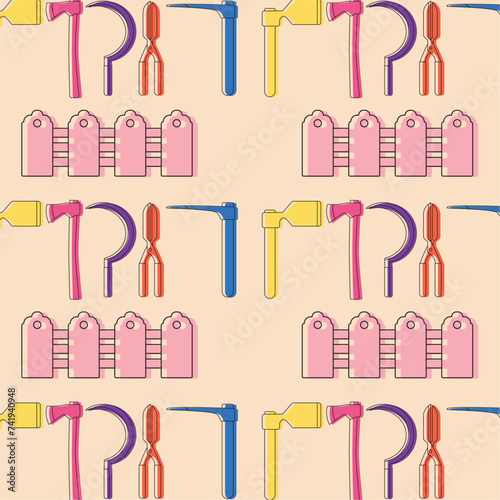 Gardening equipment tools icons Pattern background Vector